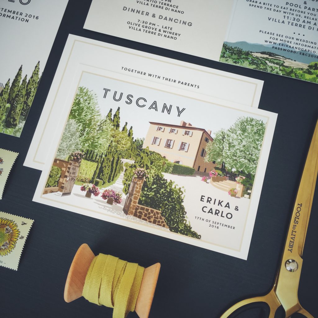 vintage travel postcard style invitation tuscany wedding italy