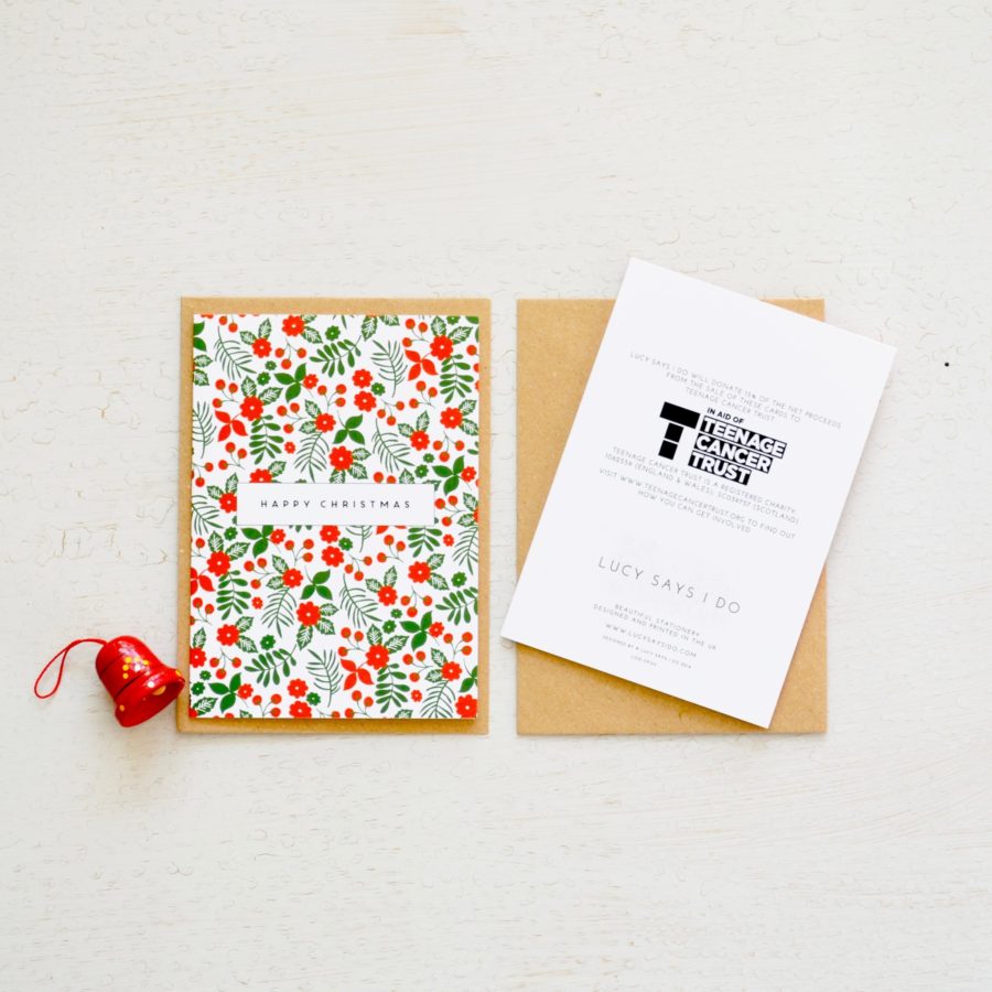 Pack of 6 handdrawn Floral Festive Charity Christmas