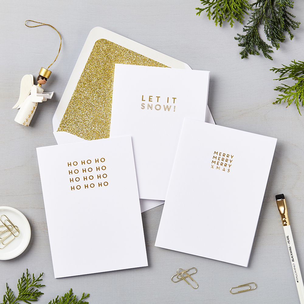 Pack of 6 luxury typographic gold foil Charity Christmas Cards | Lucy Says I Do