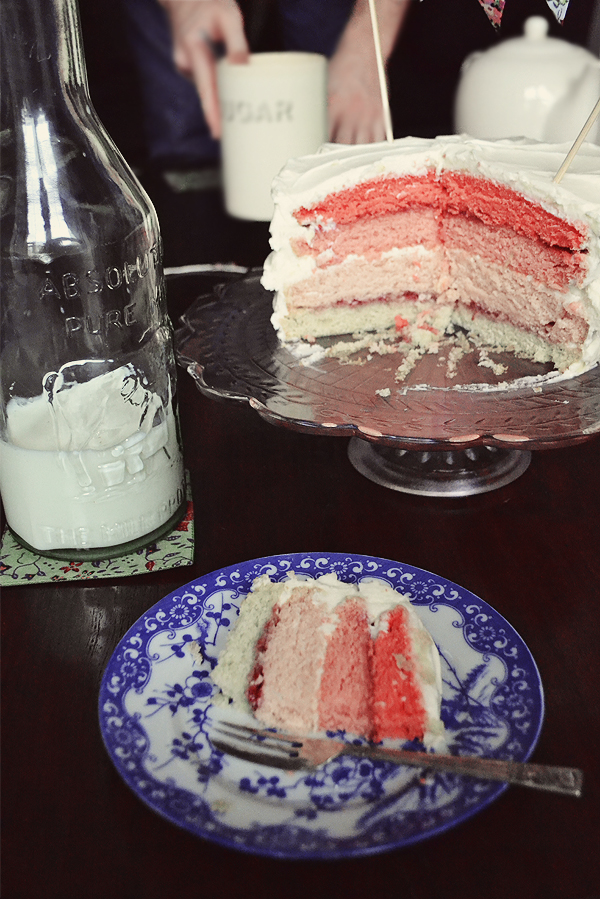 wedding cake ideas and great for mothers day- pink ombre sponge