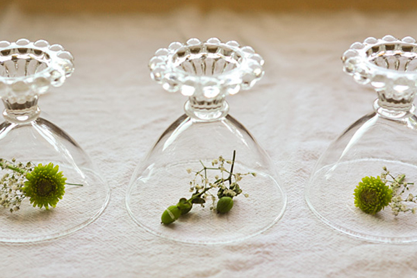 wedding table ideas, wedding reception ideas, mini bell jars, cloches, flowers