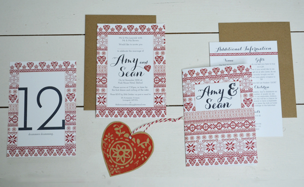 Christmas wedding invitation and tree decoration favour by Lucy says I do