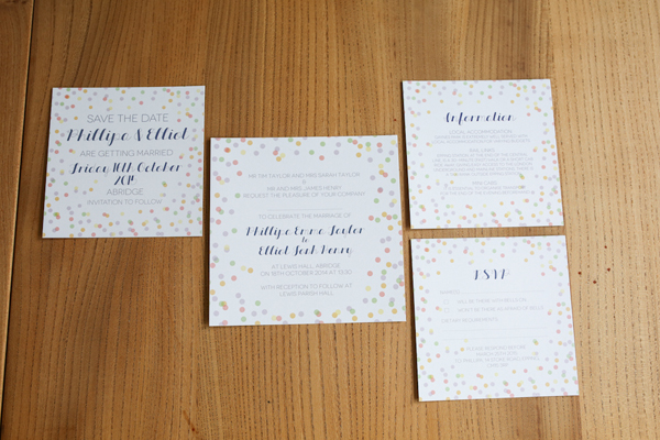 Lucy says I do_Confetti Collection save the date invitation rsvp information card order of service place card seating plan table number menu