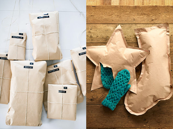 brown paper packages tied up with string christmas present star and stocking shape wrapping ideas