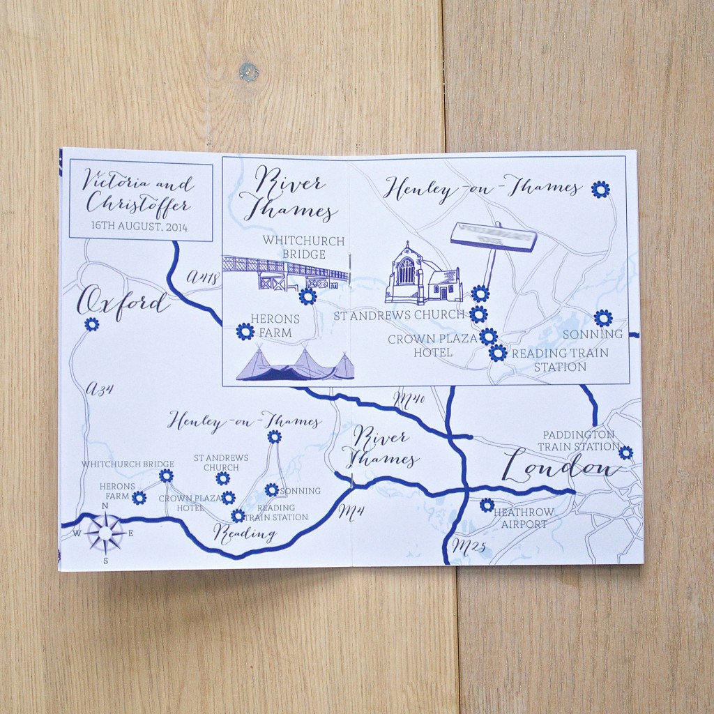 lucy says I do wedding stationery custom map Henley on thames Reading herons farm