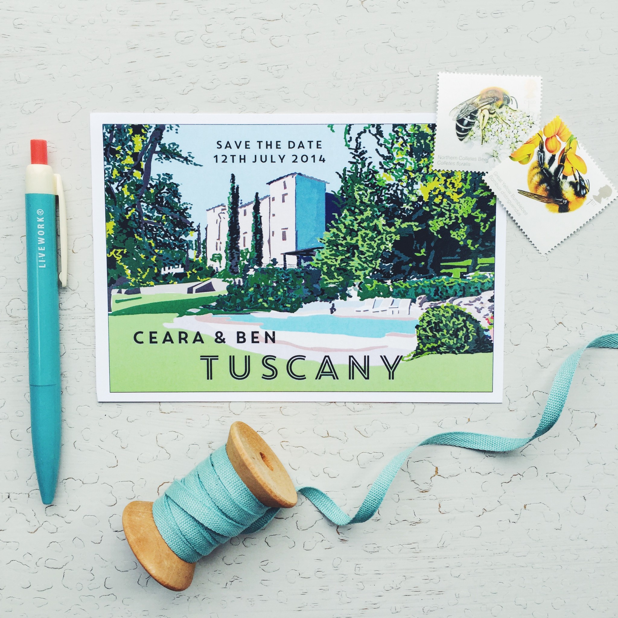 bespoke wedding stationery design tuscany wedding vintage postcard pieve di santa maria a spaltenna gaiole in chianti wedding