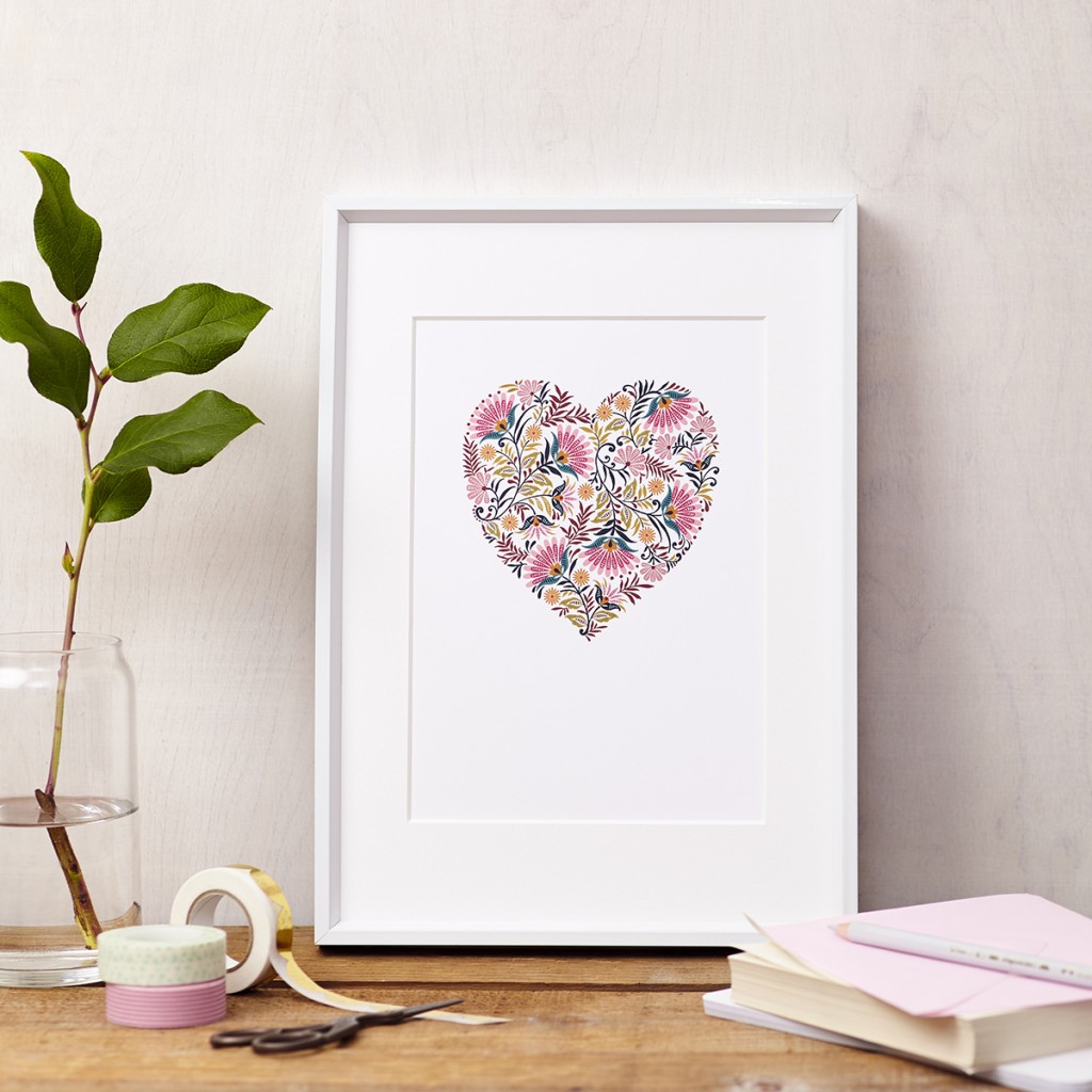 Lucy says I do art print floral heart colour framed