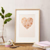 Lucy says I do art print floral heart copper foil on blush card framed