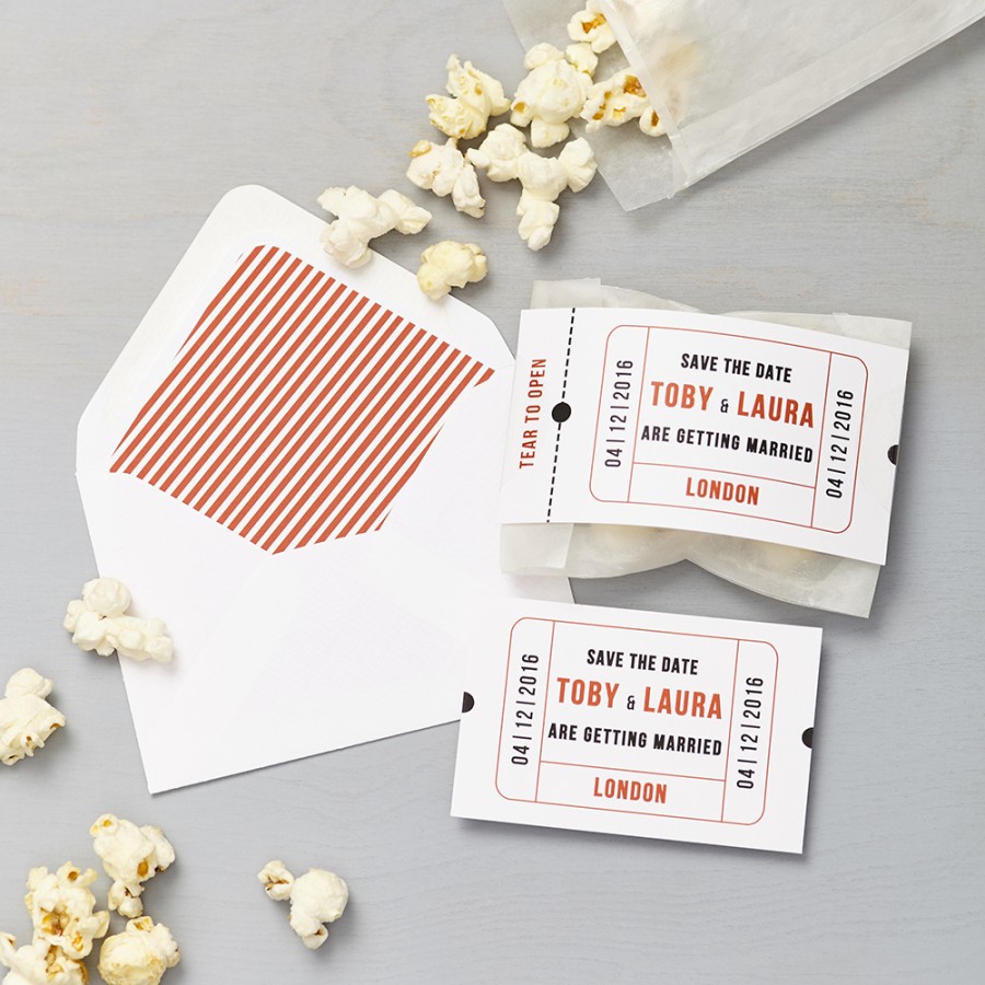 Cinema Red Save The Date With Diy Popcorn Bag Lucy Says I Do