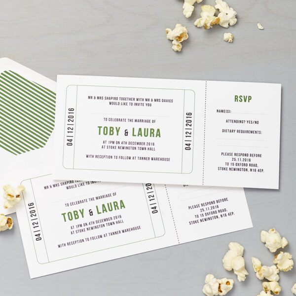 Lucy says I do wedding invitation_cinema green