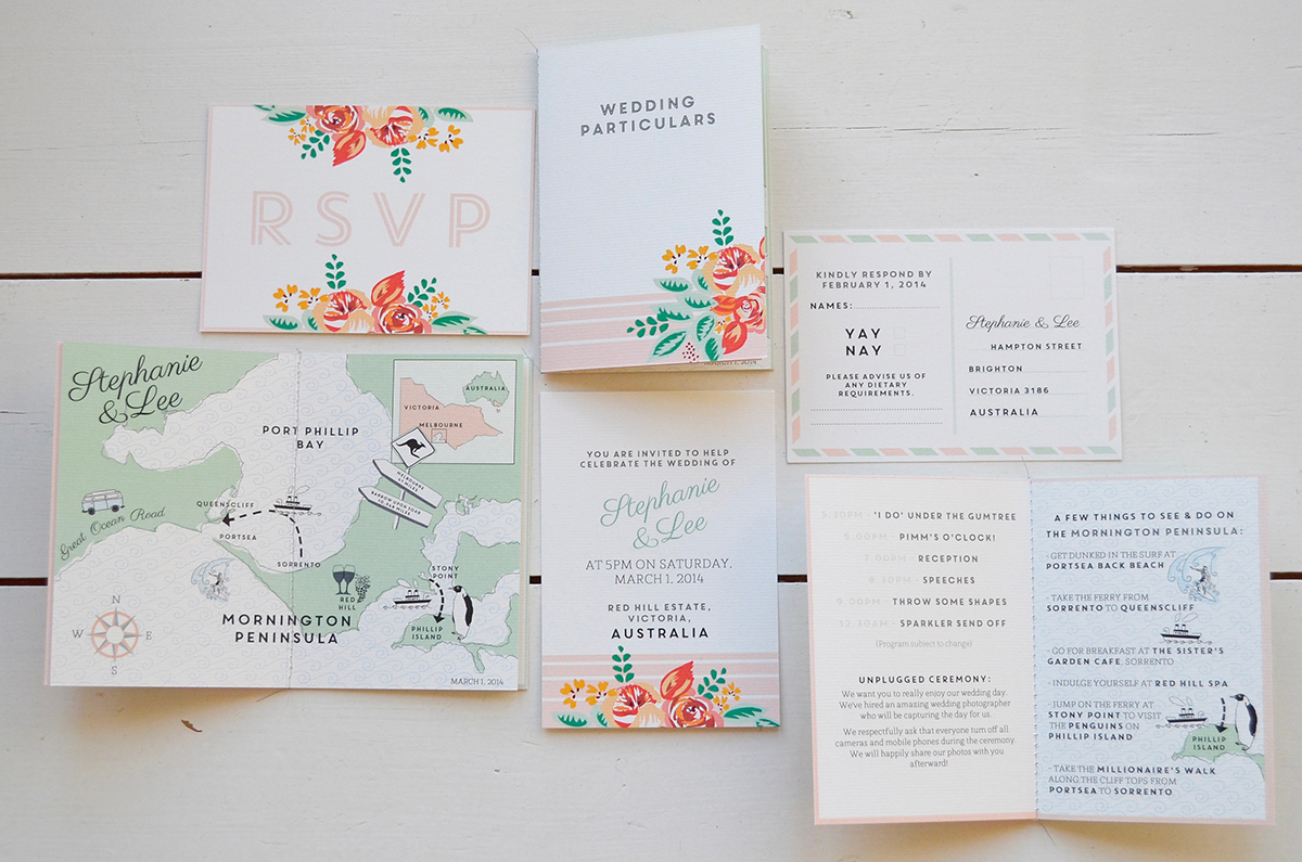 Steph and lee australian vineyard wedding jon ong bespoke floral stationery and map