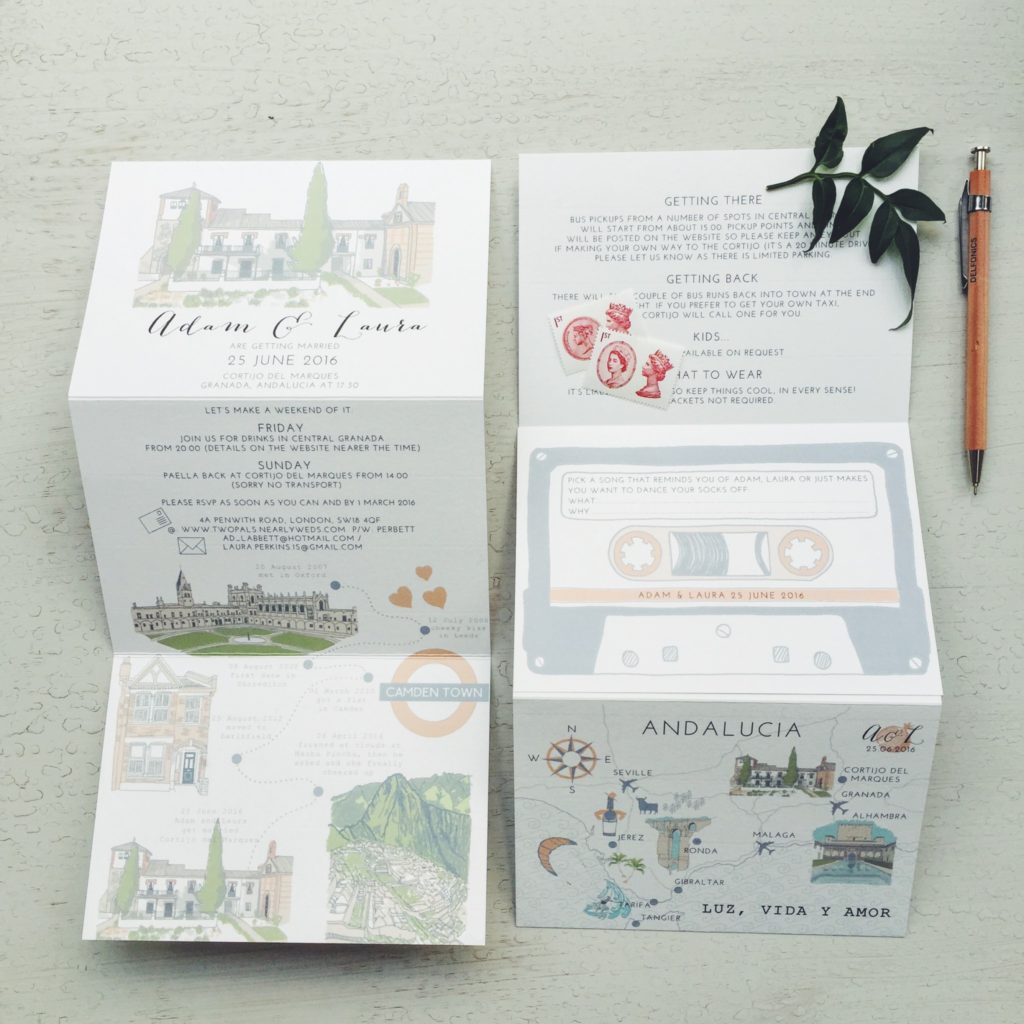 bespoke stationery hand illustrated spanish wedding granada cortijo del marques