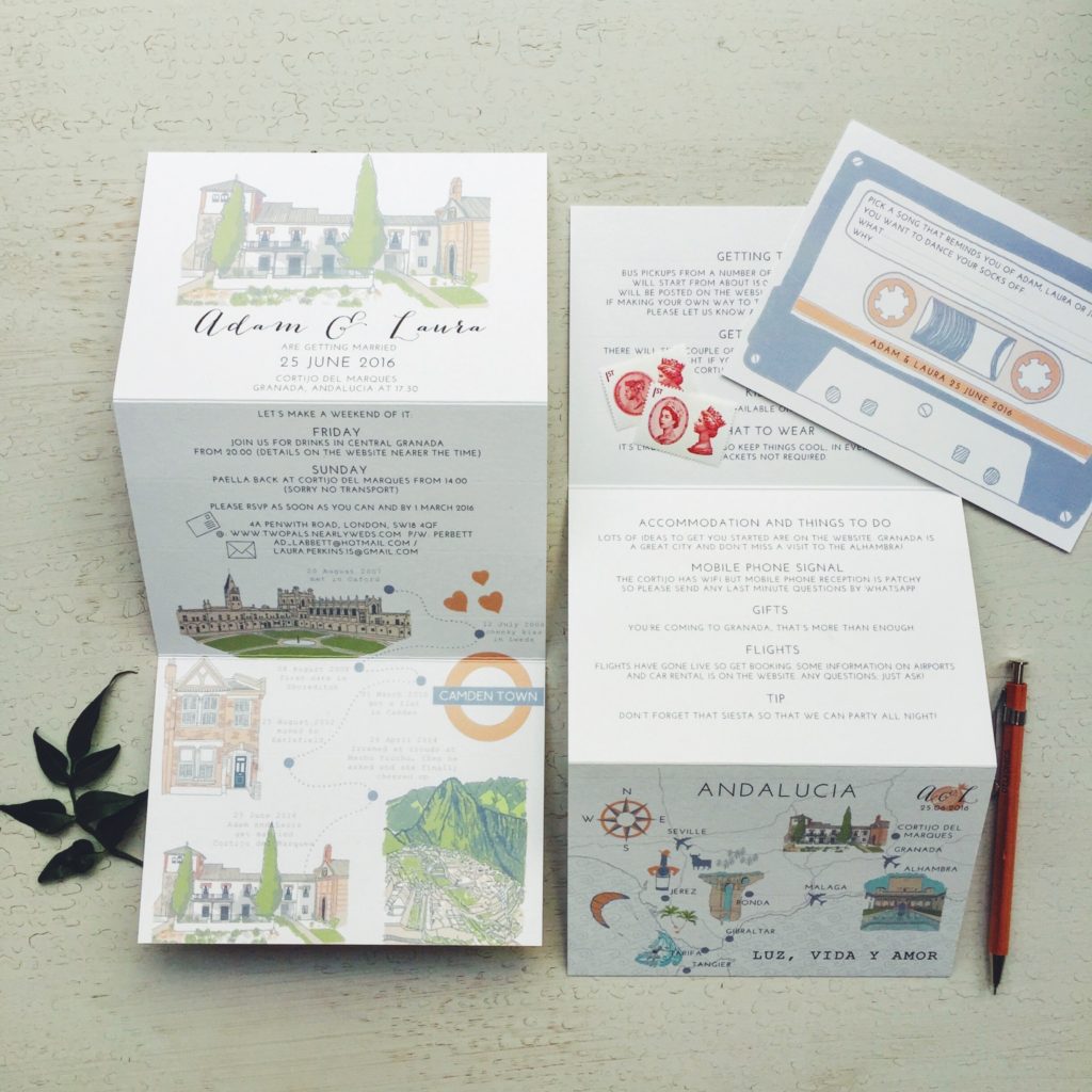 bespoke stationery hand illustrated spanish wedding granada cortijo del marques