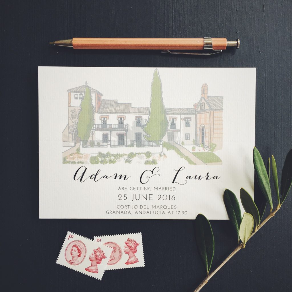 bespoke stationery hand illustrated spanish wedding granada cortijo del marques