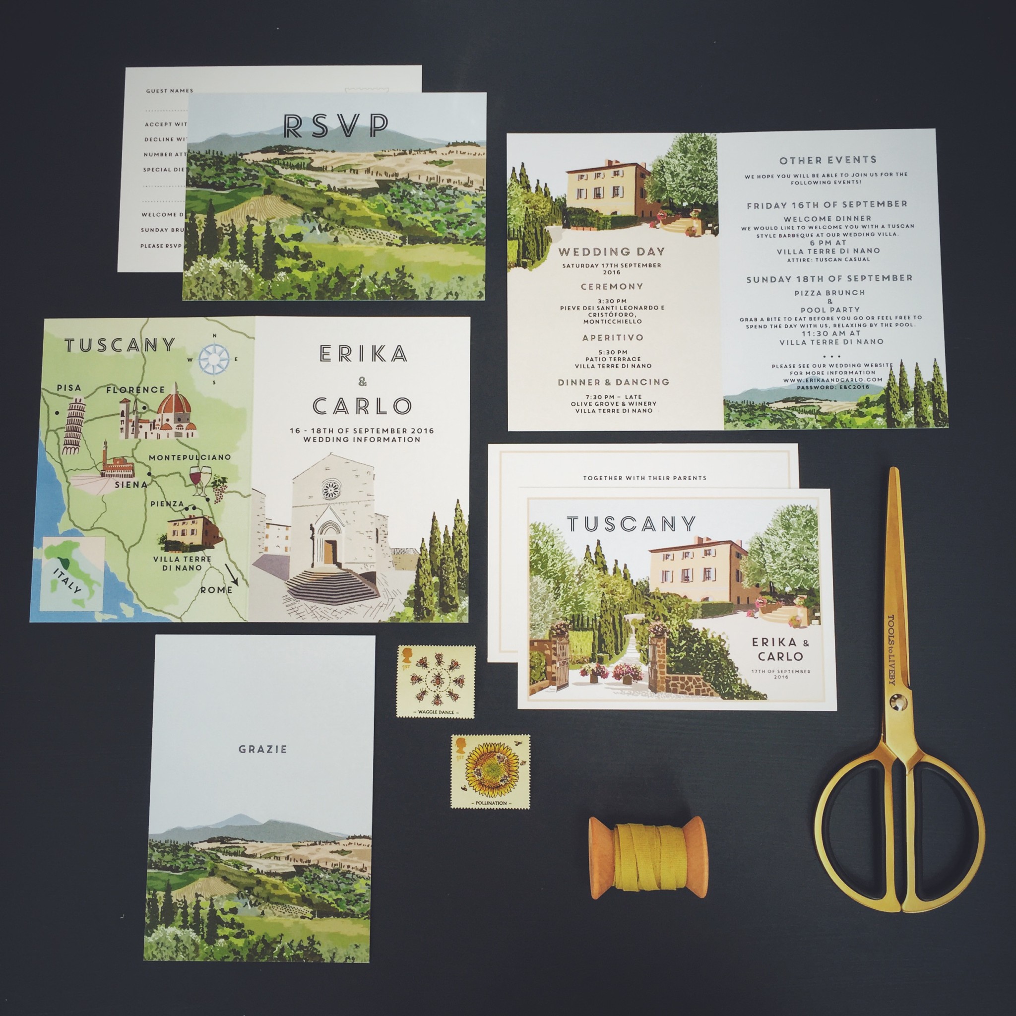 vintage travel postcard style invitation tuscany wedding italy