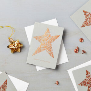 Lucy says I do Christmas star paisley charity card copper foil