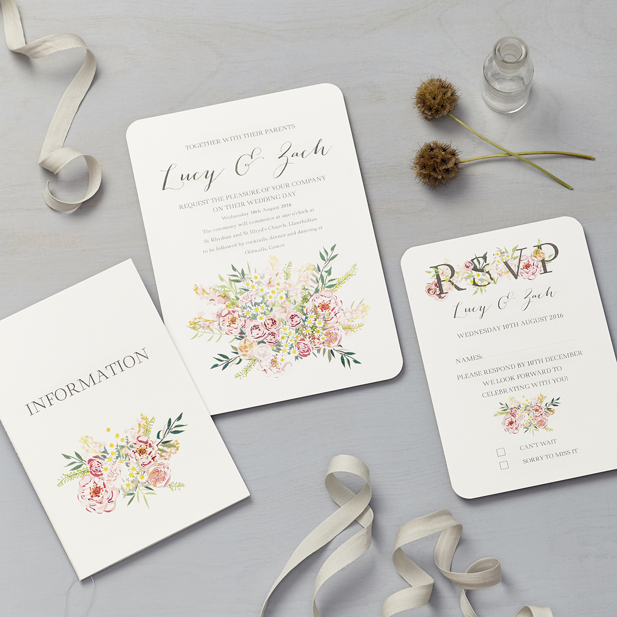 bespoke wedding invitation stationery flowers summer pastel