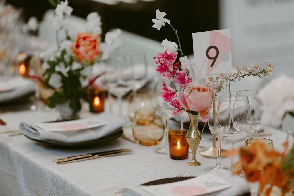 Modern geometric pink city london wedding V&A Millar Cole