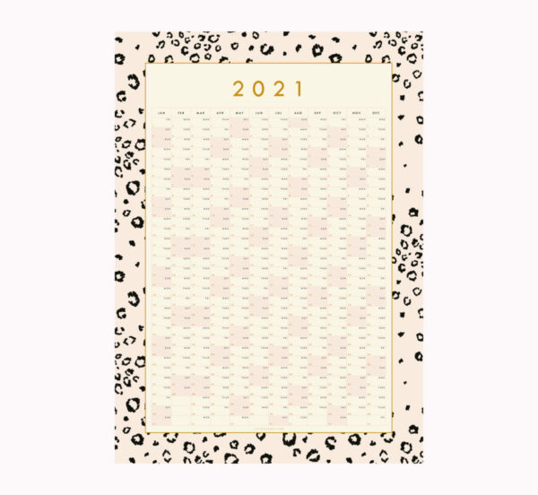 2021 wall year planner pink leopard print