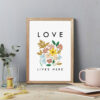 Abstract flowers Wall Art Print. Love Lives Here. Flower Exhibition style poster A4