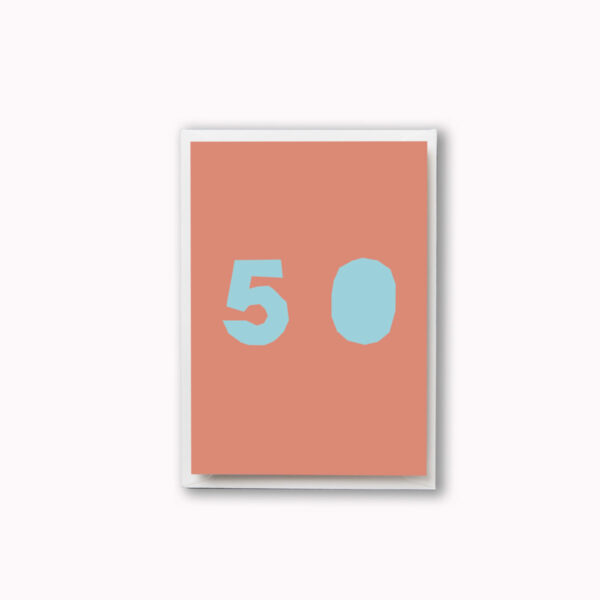 50th birthday card retro colour block pink and sky blue