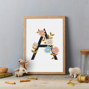 Initial Letter Floral Pink And Blue Print