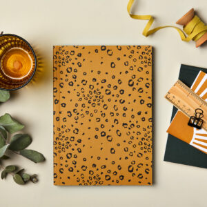 A5 Layflat notebook ruled journal mustard leopard cover OTA bound good for a leftie