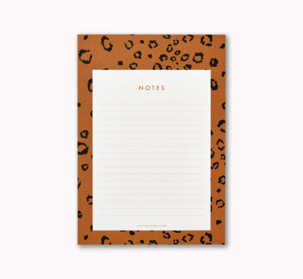 A5 desk notepad mustard ochre leopard animal print design