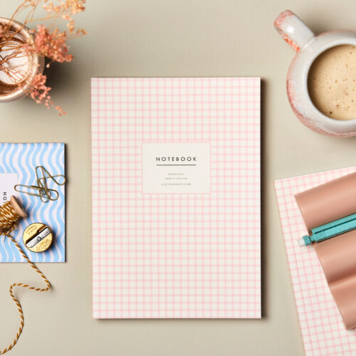 A5 notebook pink gingham check picnic design cover ruled pages great gift portland stone styling