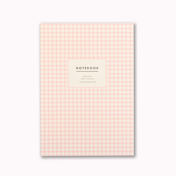 Pretty A5 notebook pink gingham check design cover 96 ruled pages