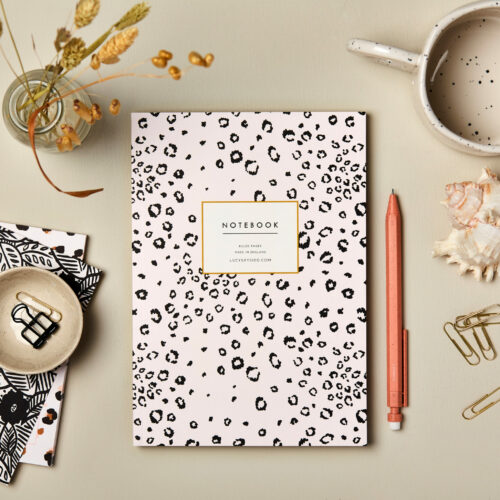 A5 notebook blush pink leopard animal print design ruled pages great gift portland stone styling
