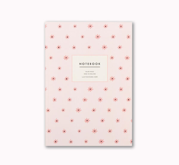 Pretty A5 notebook blush pink star pattern design 96 ruled pages