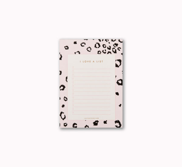 A6 I love a list desk notepad blush pink leopard print