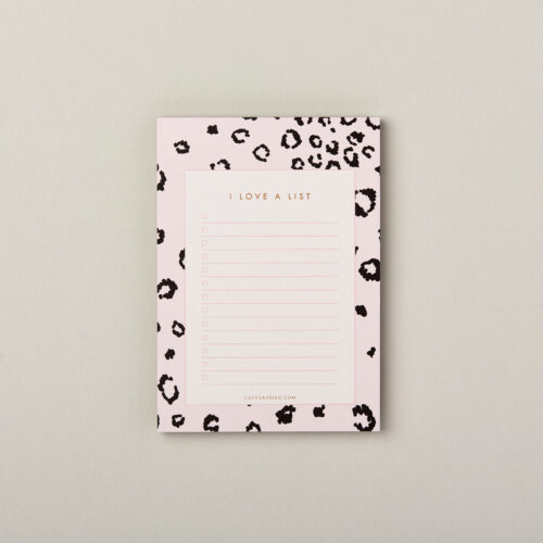 small to do list notepad in pink leopard print pattern. Thoughtful little secret santa gift or stocking filler for under £10