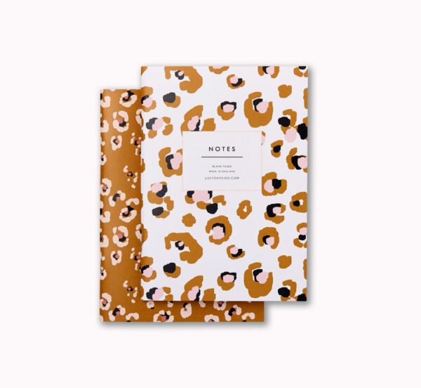 A6 mini softcover notebook set gold and pink leopard print and cream and pink