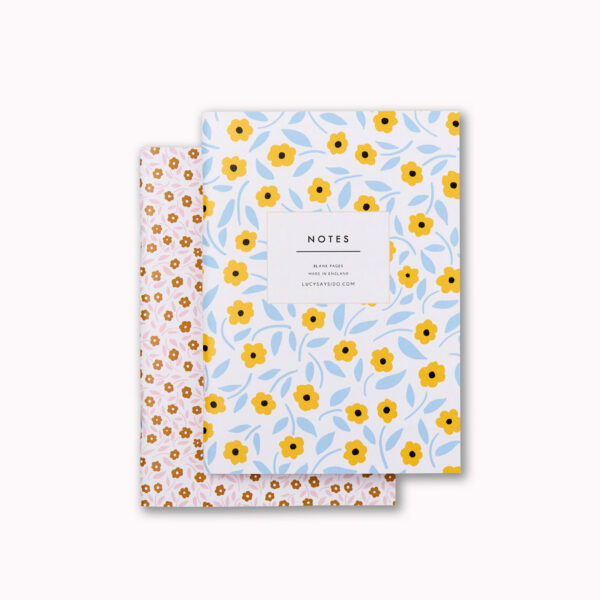 A6 mini softcover notebook set yellow and blue ditsy flower and pink and gold floral