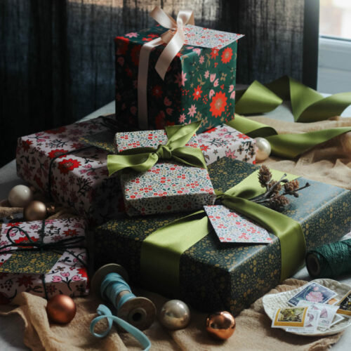 beautiful christmas wrapping paper bundle sustainable retro scandi design ribbon