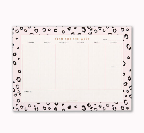 pink leopard print A4 weekly desk planner notepad
