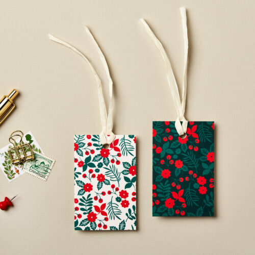 Christmas gift tags festive flowers design festive greens golds and reds