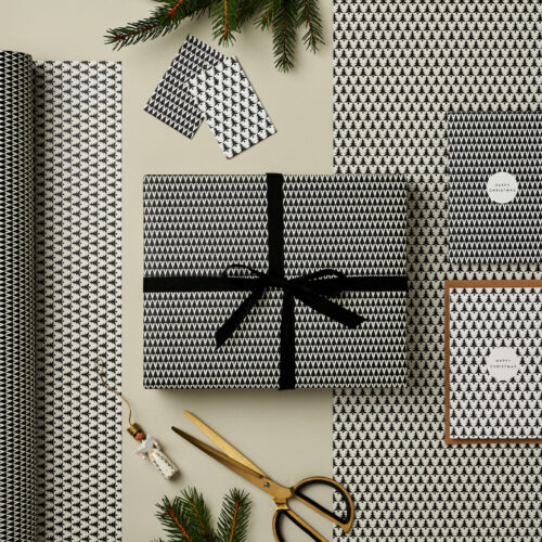 wrapping paper gift wrap set Graphic Tree nordic pine design double sided gift wrap with gift tags and Christmas cards sm