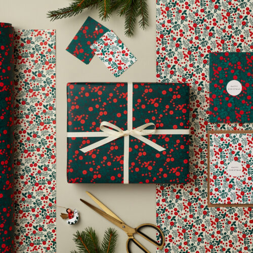 wrapping paper gift wrap set festive flowers design double sided gift wrap with gift tags and Christmas cards sm