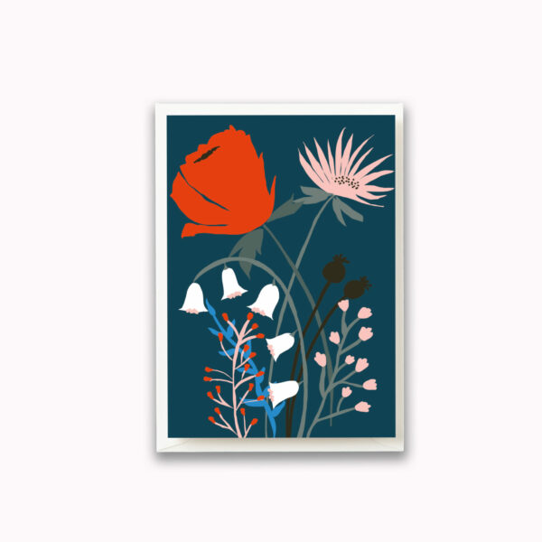 Red flower on blue card blank inside