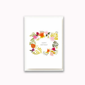 Happy birthday tropical abstract orange card