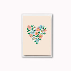 Floral Heart card pink blue and white aster flowers