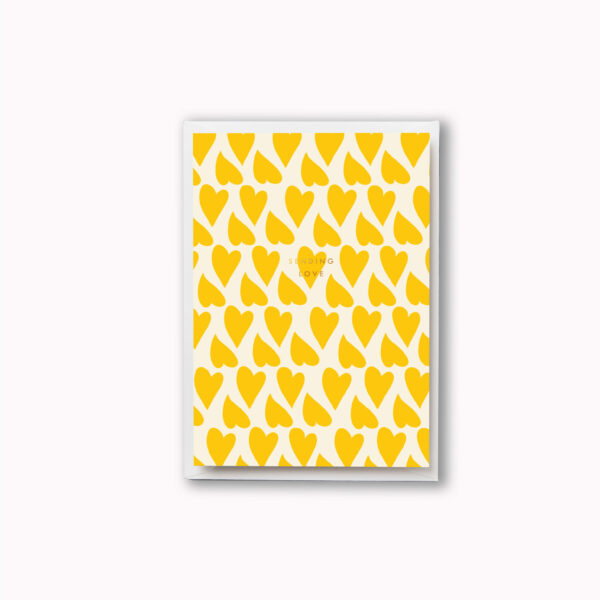 Sending love yellow hearts card with gold foil text