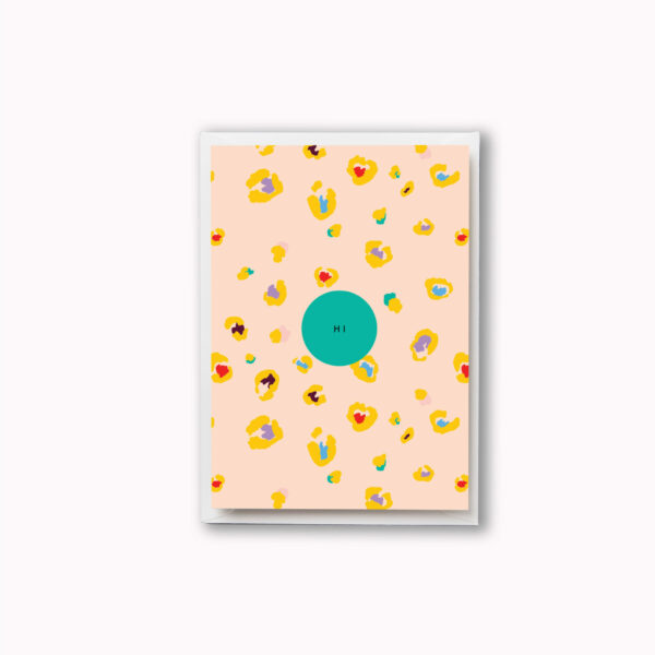 Hi card little yellow leopard print just because card