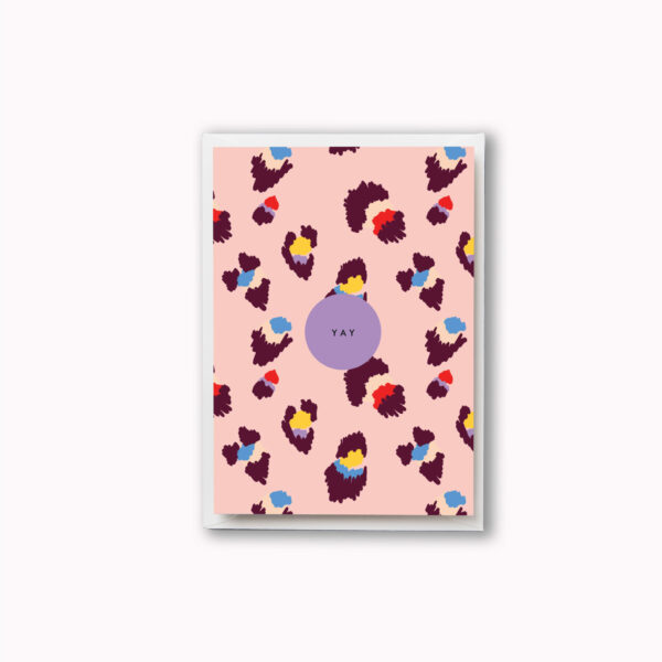 YAY card big pink leopard print happy card