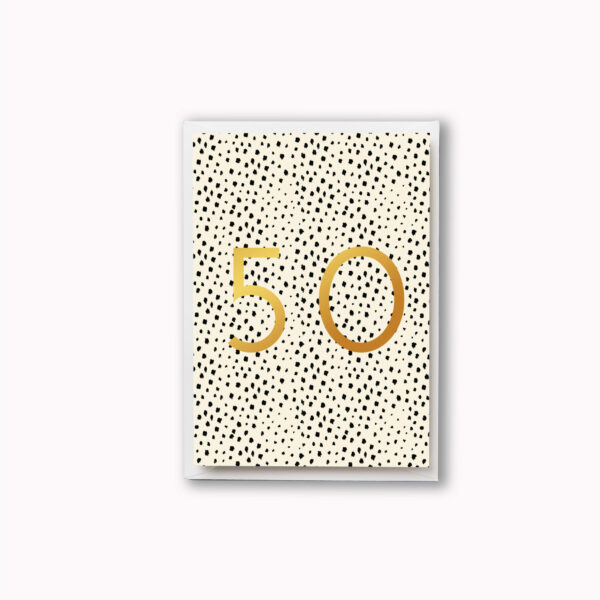 50th birthday card black and gold foil with animal print pattern