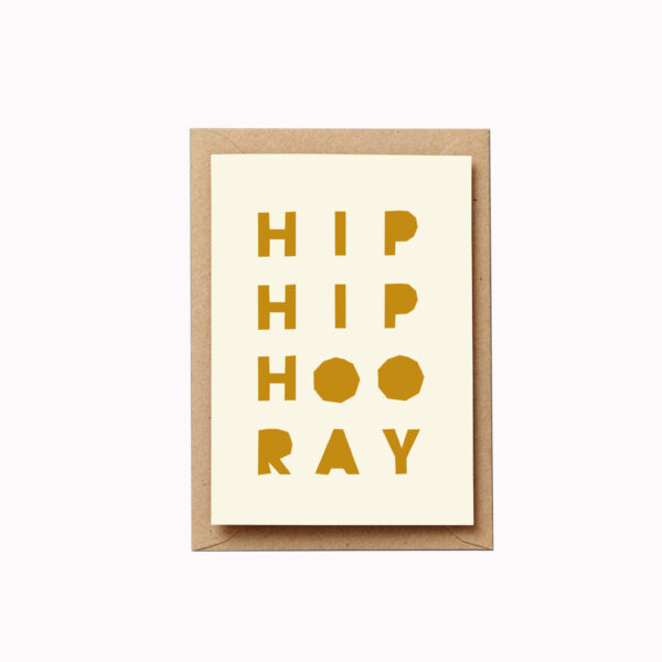 Hip hip hooray card bold mustard letters typographic card