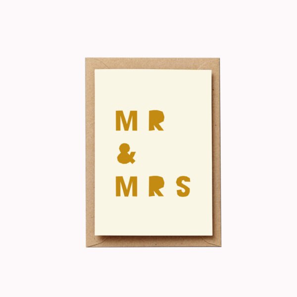 Mr and mrs card wedding card bold mustard letters typographic card
